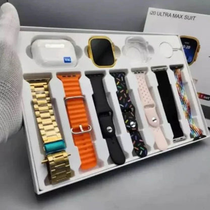 I20 Ultra Max With AirPods2 Bonus |10 In 1 Smartwatch Bundle 2.3 Inch Large Screen 10 Straps