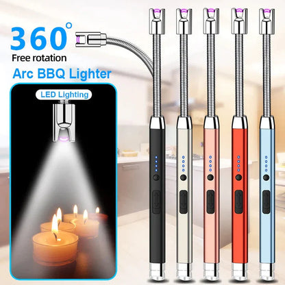 Electronic Candle Lighter USB Rechargeable Windproof Arc Lighter with LED Night Light Power Function for